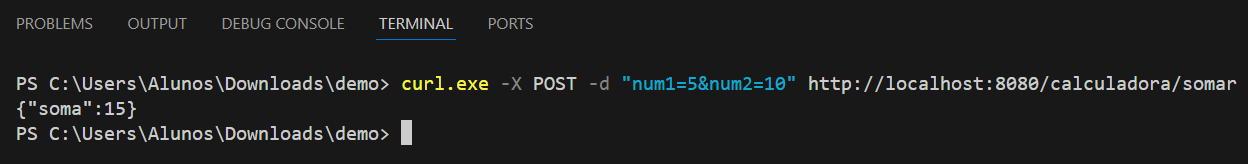 Testando POST com curl Spring Boot